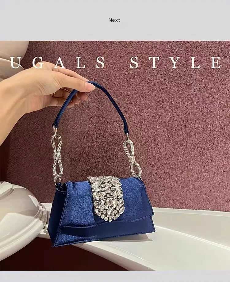 Luxury satin square bag womens handbag crystal sparkling diamond evening bag wedding party clutch wallet shoulder messenger bag Z250220