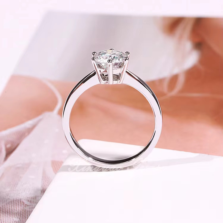 Moissanite Dia Ring Classic Wholesale Customized for Wedding Six Claws White Gold Opp Bag Women's Environmental Friendly
