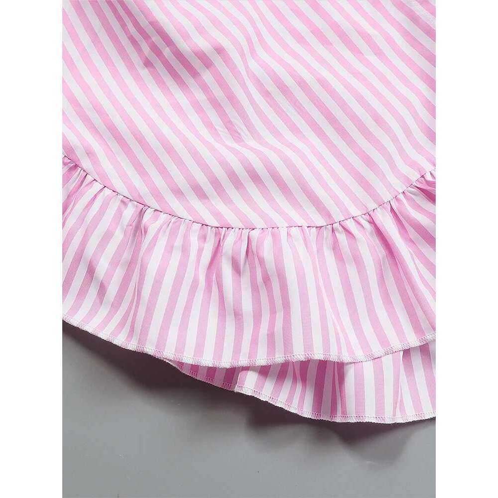 Plus Size 2024 Autumn New High Collar Sleeve Pink White Striped Women's Long Shirt Comfortable Casual