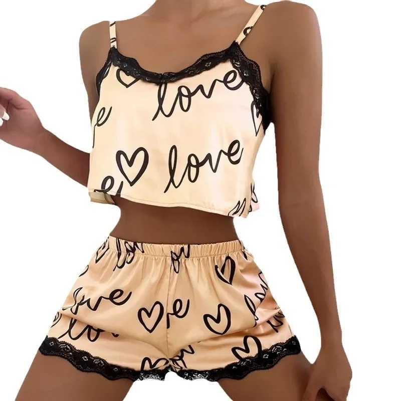 Two piece set of womens pajamas shorts set home clothes printed underwear sexy underwear imitation silk pajamas for womenXJ250220