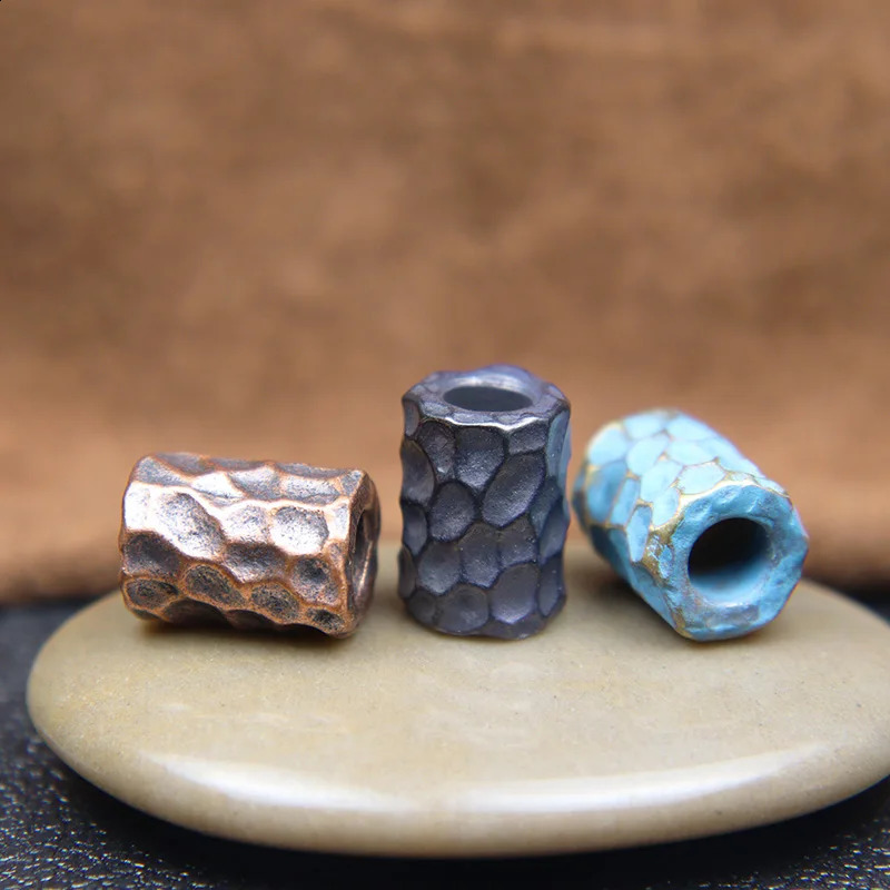 Bronze Hammer Texture Pattern Cylindrical EDC Knife Bead Umbrella Rope Pendant DIY Outdoor Flashlight Accessories 250213