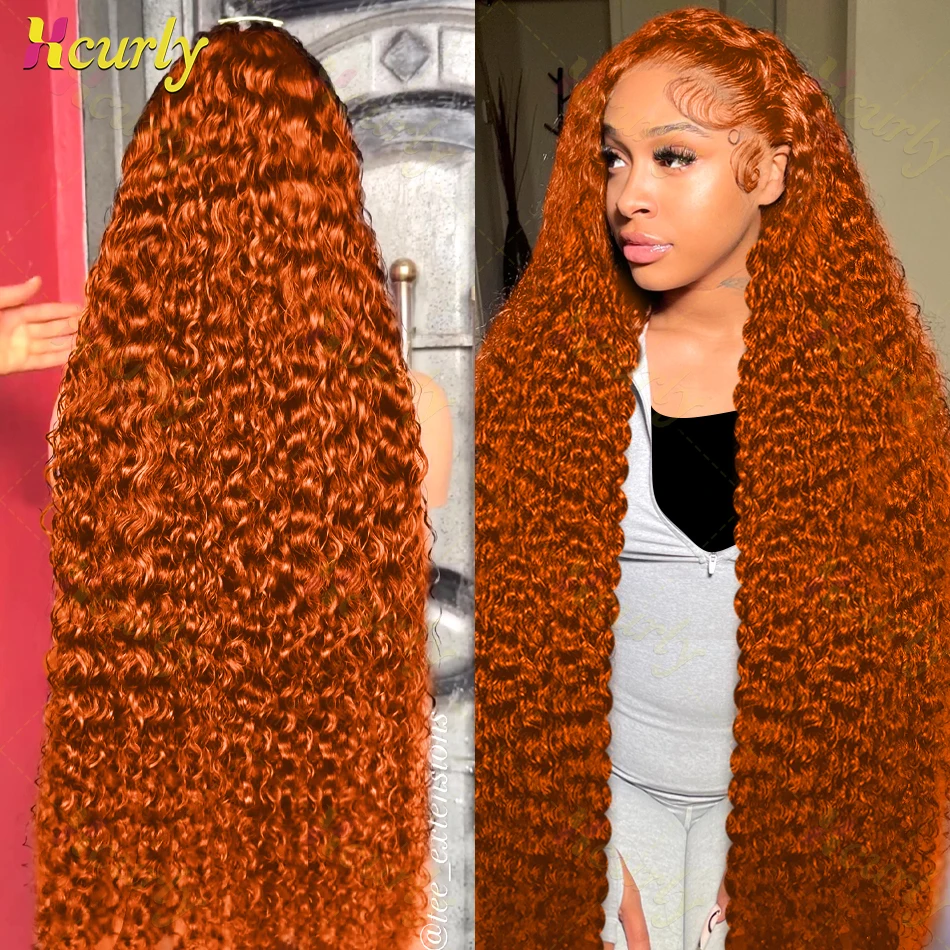 200 Density 350 Orange Ginger Curly Human Hair For Women 13x6 Hd Lace Frontal Deep Wigs Brazilian Water Wave Color Wig