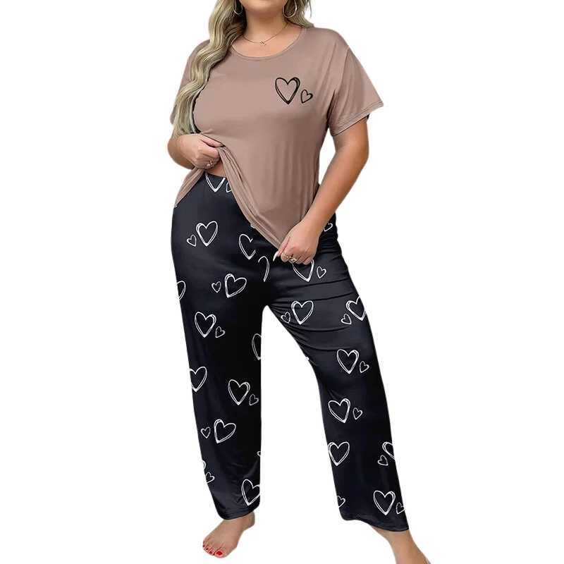 Heart Print Women Pajama Sets Short Sves O Neck Top Full-Length Pants Fe 2 Pieces Spwear Atumn Spring NightwearXJ250220