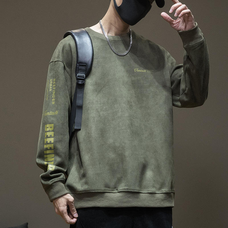MK02201 Suede sweatshirt men's long sleeve American style round neck boys top