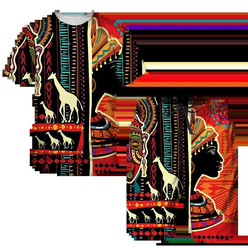 African Style Summer Mens Tracksuit Set Ethnic Totem Print T-Shirt Shorts Outfits Vintage Oversized Fashion Casual Clothing W250221