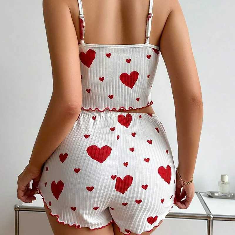New Womens Pajamas Set Spwear 2 PCS Short Tank Tops And Shorts S M L White Ventilate Soft Casual Love Printing Set SpwearXJ250220