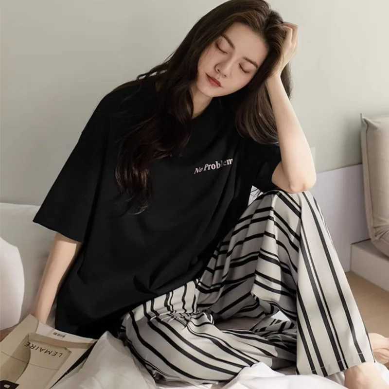 Womens Fall and Winter Pajamas Short-Sved Pants Suit Spwear Homewear Letters Strberry Plaid Pants Nightwear LoungewearXJ250220