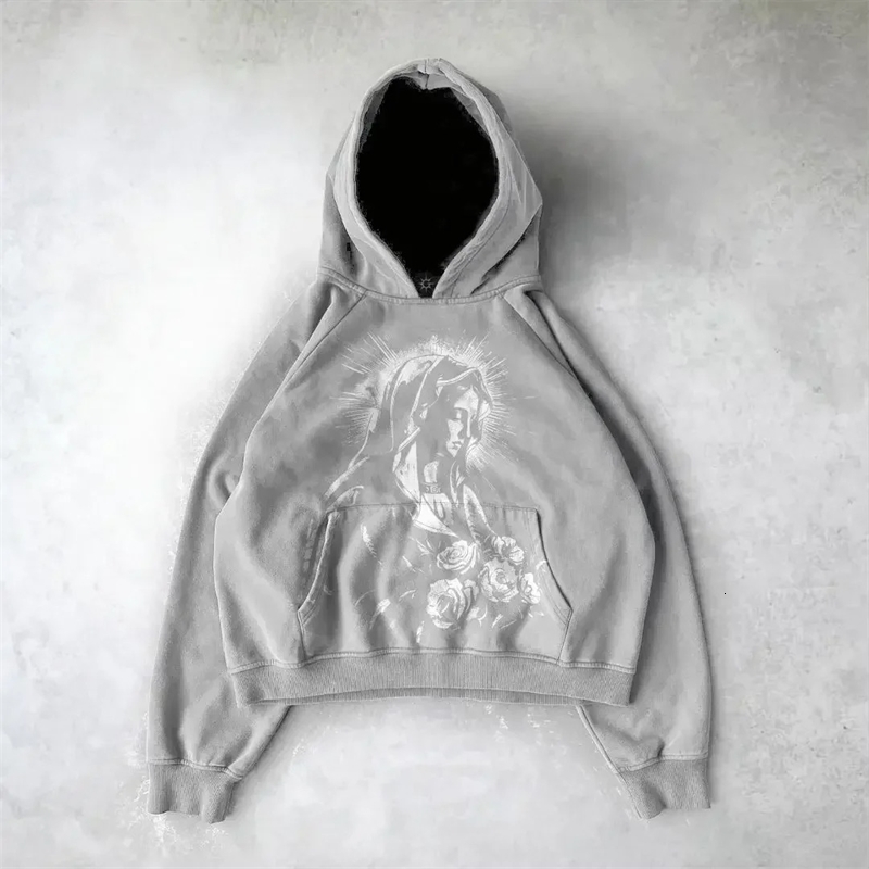 Street Sports Loose High Street Y2k Style Pullover Couple Sports Shirt Knitted Jacket Harajuku Y2k Gothic Pattern Printed Hoodie 250220