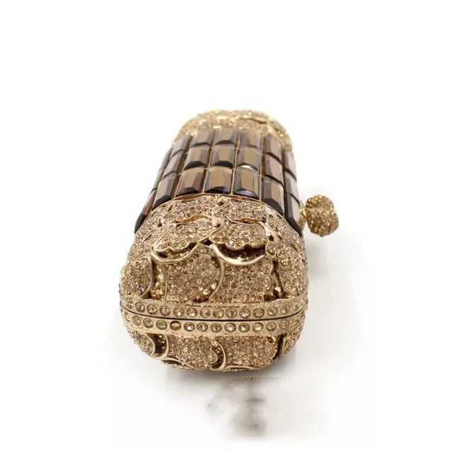 Metal Diamond Evening Bag Golden Apricot Brown Glass Diamond Clutch Bag Cylindrical Bag Luxury Designer Handbags Elegant Bag Z250220
