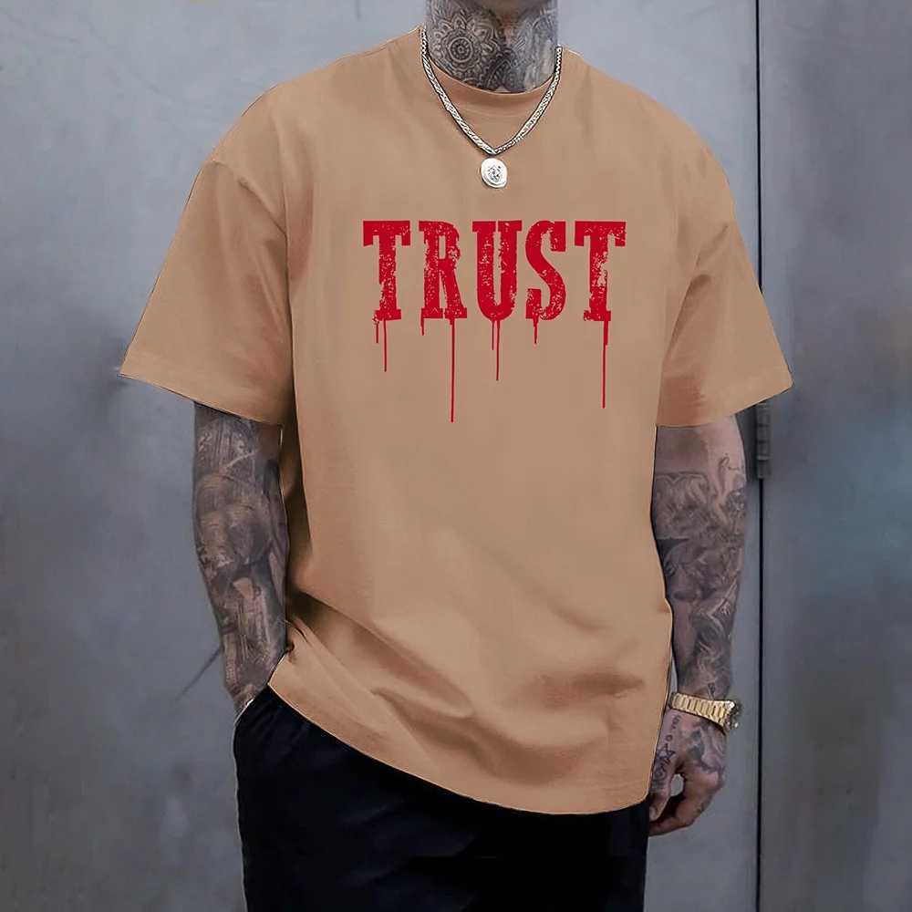 Camiseta de moda con estampado de letras de confianza para hombrecamisas de manga corta con cuello redondo ligeras W250220