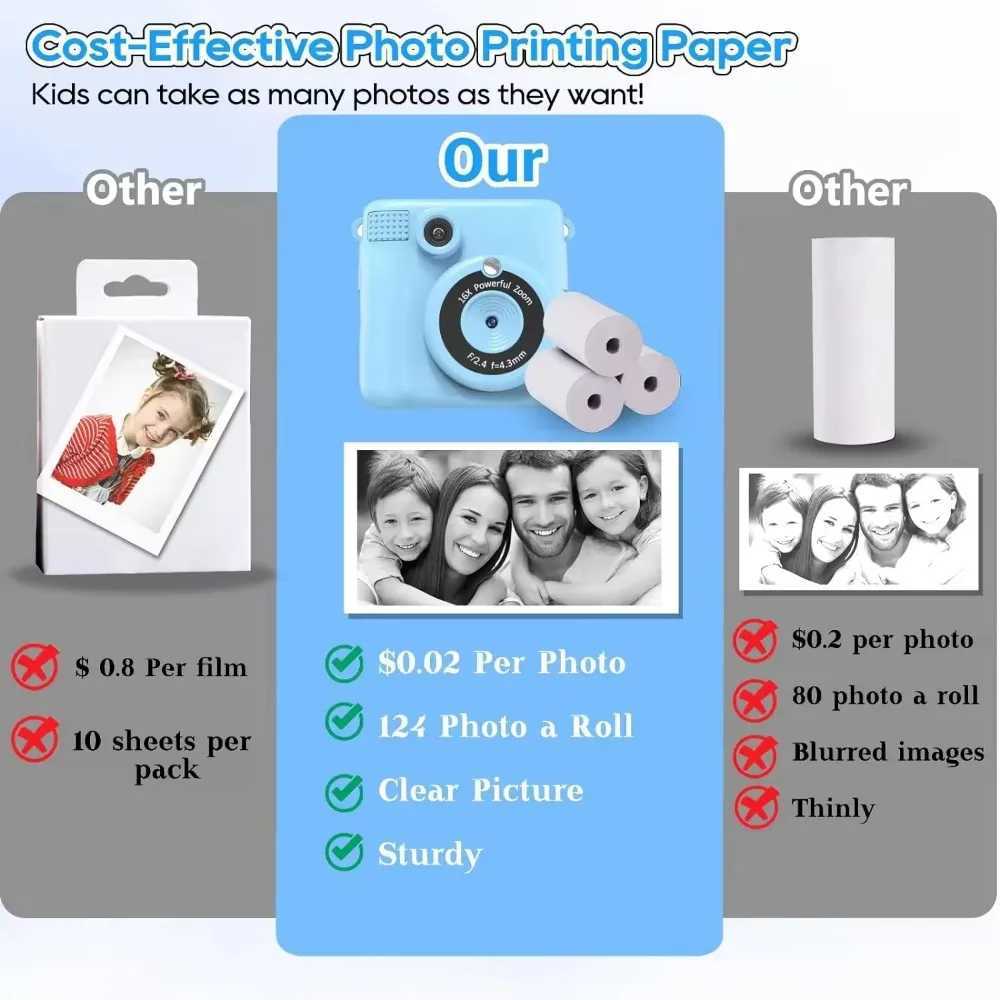 Mini Instant Print Camera for Kids Polaroid Style Thermal Photo Printer Instant Photo Camera Gifts for Children Z250220