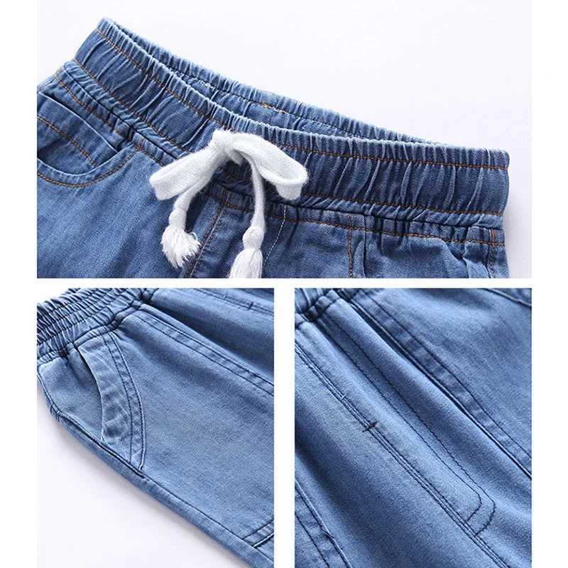 100% Cotton Comfortable Childrens Jeans 2024 Spring New Boys And Girls Thin Elastic Waist Casual Loose Jeans Baby Pants Z250220