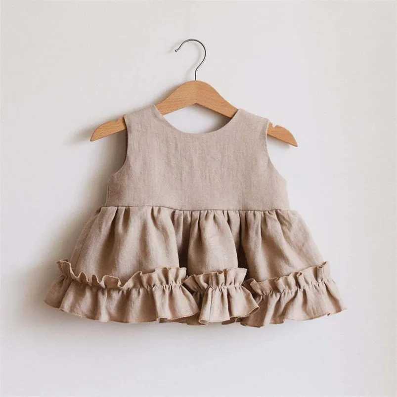 Cotton Linen Baby Girls Clothes Summer 3 Layers Cake Tutu Dress for Girls Clothing Breathable Ruffles Lace Strap Costumes Baby X250220