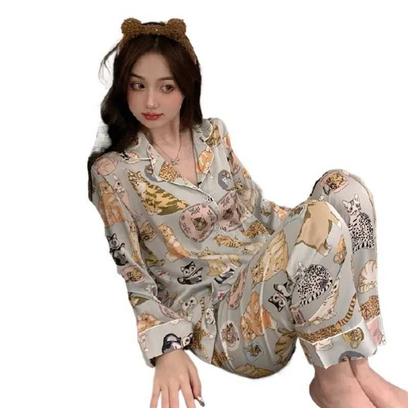 Large Size cartoon Spwear Loungewear Women Autumn and Winter Pajamas ladies Long Sve Long Trousers nightwear HomeWear 2pcsXJ250220