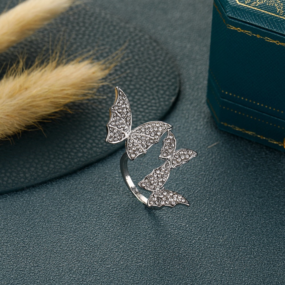 Shiny Cubic Zircon Adjustable 925 Sterling Silver Butterfly Finger Ring for Women Fine Jewelry