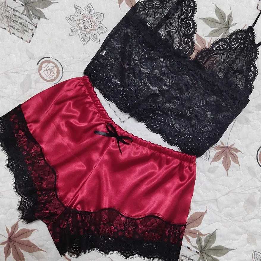 Pajama Sets Sexy Pajamas for Women 2 Pieces Top Shorts Set Spwear Clothes Lace Pajamas Underwear LingerieXJ250220