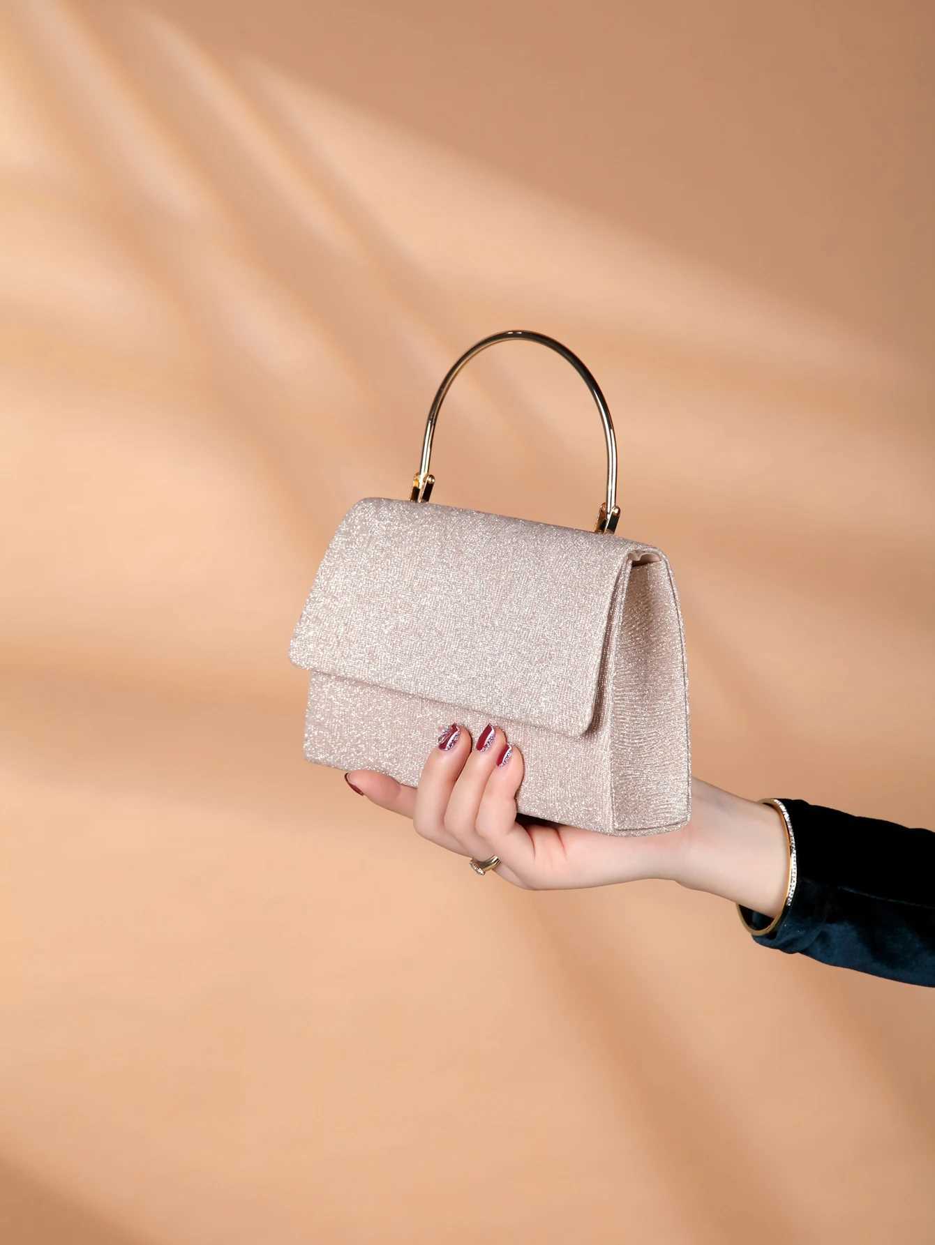 Glamorous Elegant Exquisite Stylish Luxury Shiny Mini Square Bag Ring Handle Flap Glitter Glamorous Evening Bag Z250220