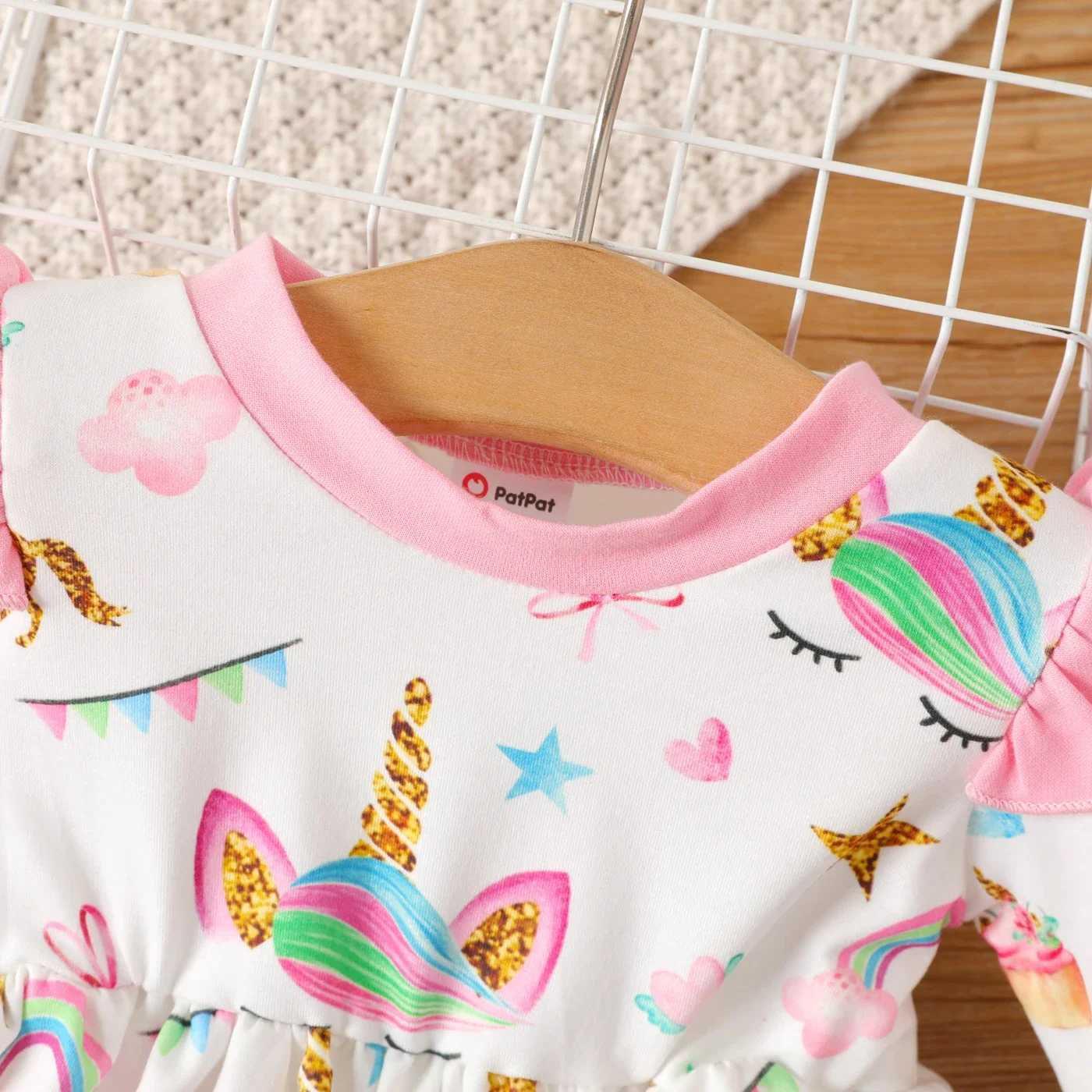 Baby Girl Sweet Ruffle Edge Animal unicorn Pattern Long Sleeve Dress Casual/Outdoor Full print Animal pattern X250220