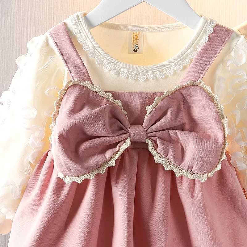 Spring Autumn Baby Girl Long Sleeve Dress Kids Bow Round Neck Comfortable Pink Dress Baby Clothes X250220