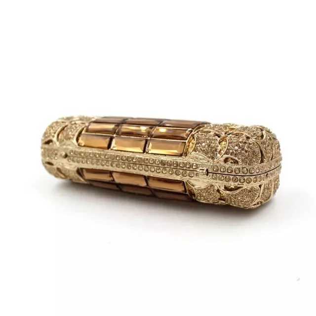 Metal Diamond Evening Bag Golden Apricot Brown Glass Diamond Clutch Bag Cylindrical Bag Luxury Designer Handbags Elegant Bag Z250220