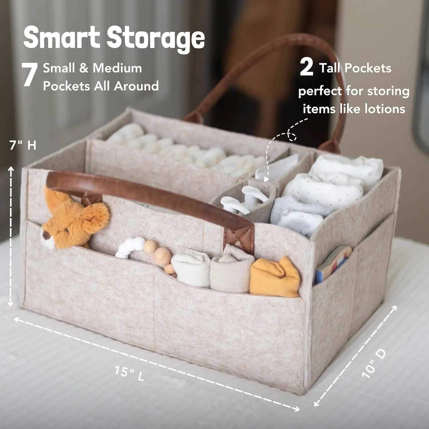 Baby Felt Storage Nursery Organizer Basket Infant Diaper Bag with Handle Caddy Changing Nappy Kids Storage Carrier Large Pocket X250220