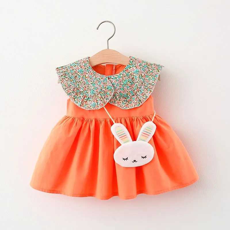 Summer Dress For Girls New Childrens Clothing Sweet Floral Doll Collar Sleeveless Vest Skirt Solid Color A-Line Skirt X250220