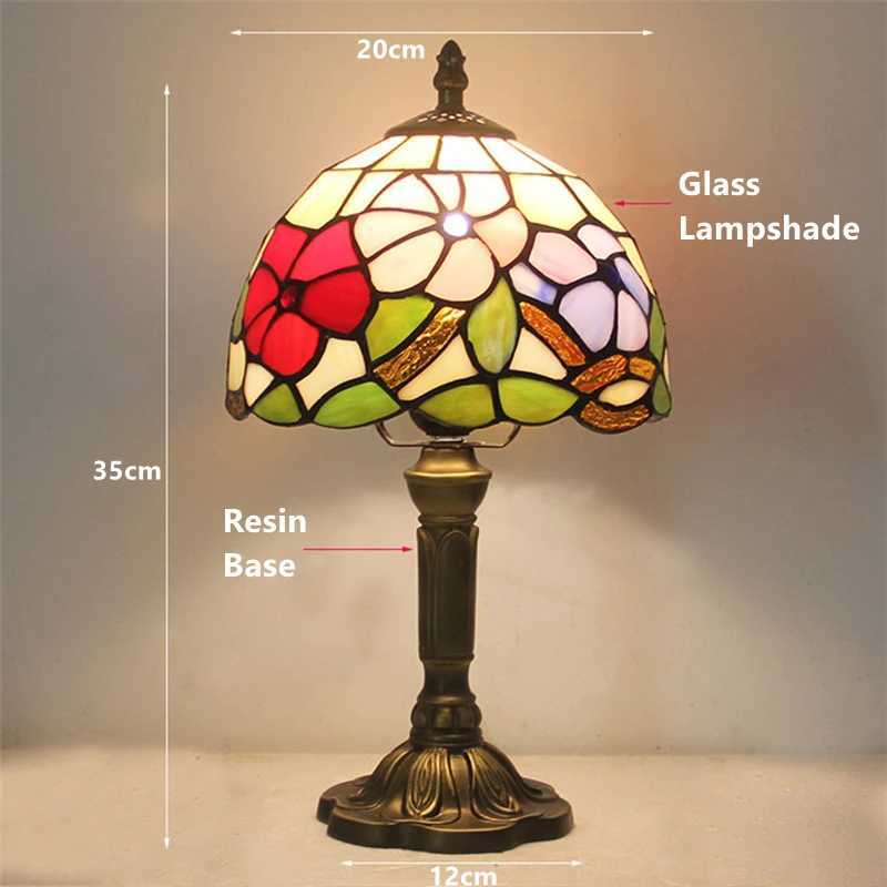 Retro Stained Glass Table Lamp E27 Colorful Art Lampshade Mediterranean Style Baroque Table Light Bedroom Bedside Decor Lighting Z250220