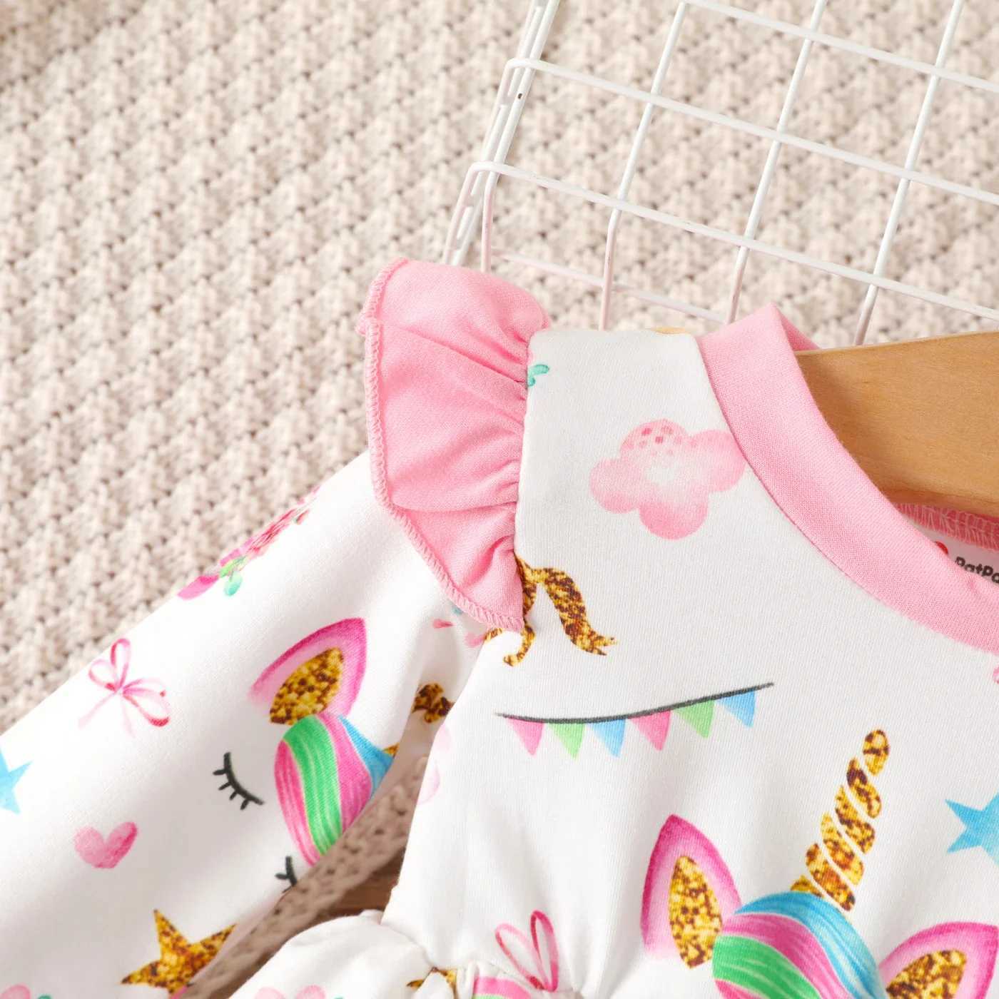 Baby Girl Sweet Ruffle Edge Animal unicorn Pattern Long Sleeve Dress Casual/Outdoor Full print Animal pattern X250220