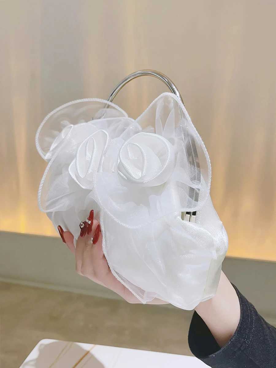 Flower Petal Clutch Bridal Handbag Evening Bag Satin Rose Elegant Purse For Bridesmaid Wedding Party Formal White Handle Bag Z250220