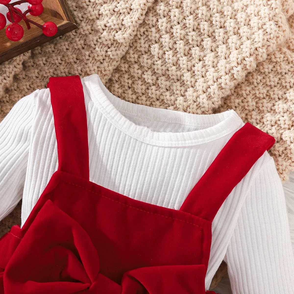 Prowow newborn baby dress with Christmas ribbon knit jumpsuit and red velvet jacket suitable for babies my first New Years outfit X250220