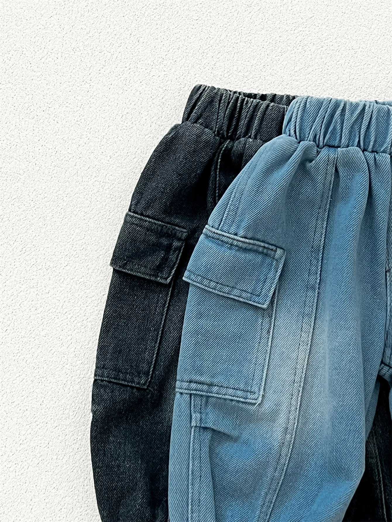 2025 Spring New Children Denim Trousers Boys Loose Cargo Pants Solid Girls Pocket Casual Pants Kids Versatile Jeans Baby Clothes Z250220