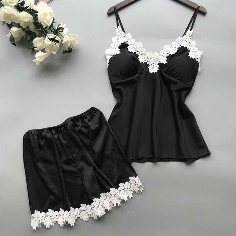 Fashion Sexy Lace Suspenders Loose High Waist Shorts Pajamas Two Piece Set For WomenXJ250220