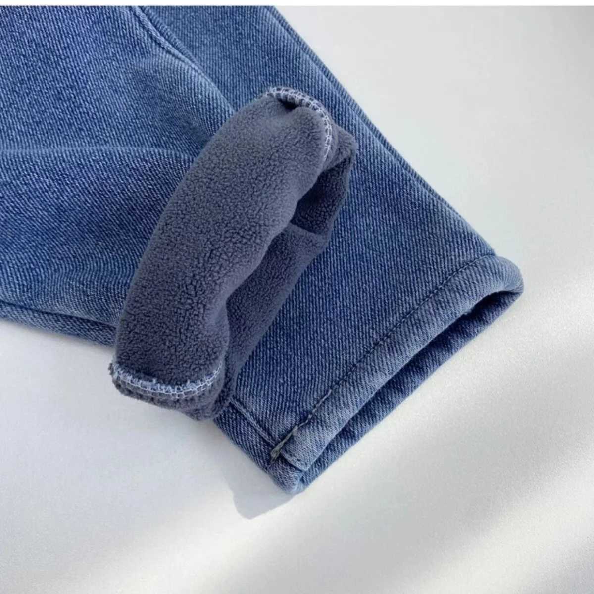 Baby Winter Jeans Children Thick Velvet Warm Denim Pants for Girls Slim Leggings Kids Blue Fleece Trousers 2024 New Z250220