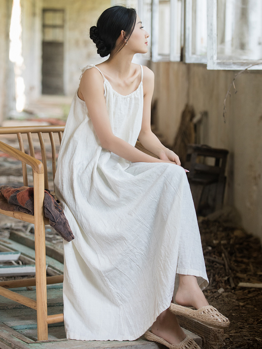 C508320 Ramie tie-dye adjustable long suspender skirt loose retro spring and summer slim temperament French casual women's dress skirt