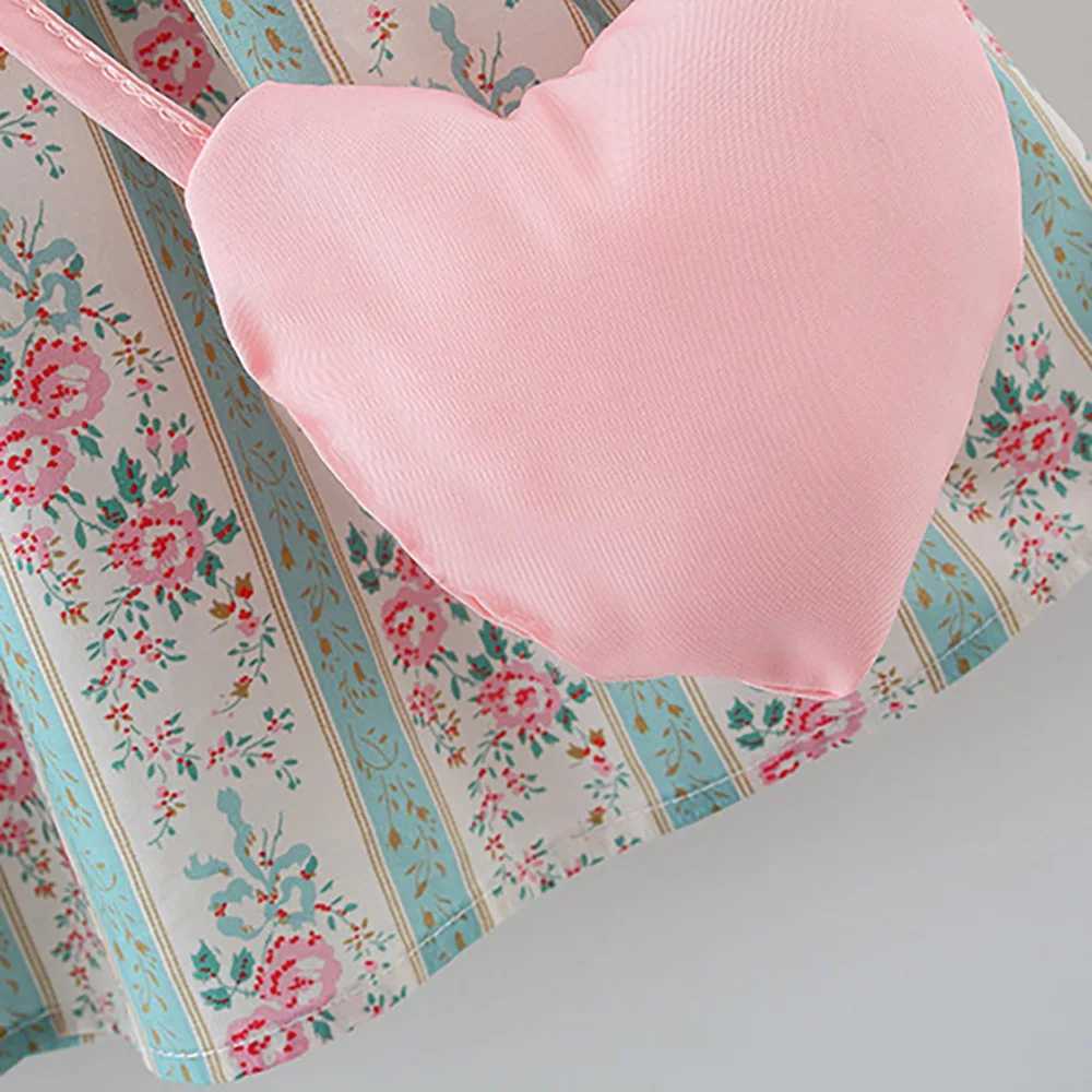Summer New Girls Dress Lapel Round Neck Flower Hand Painted Style + Cross Love Bag Sleeveless A Line Princess Dress X250220