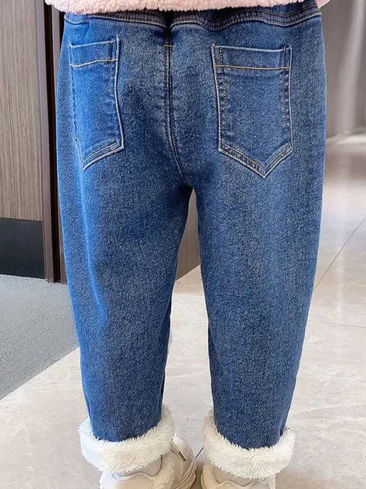 Winter velvet lined girls jeans thick elastic high waisted Vaqueros childrens warm denim harem pants plush childrens jeans Pantalones Z250220