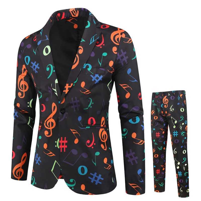 Red Printed Two-piece Mens Christmas Suit (Jacket + Pants) Stylish Male Blazer Coat with Trousers Black Grn Blue S-4XL X250220