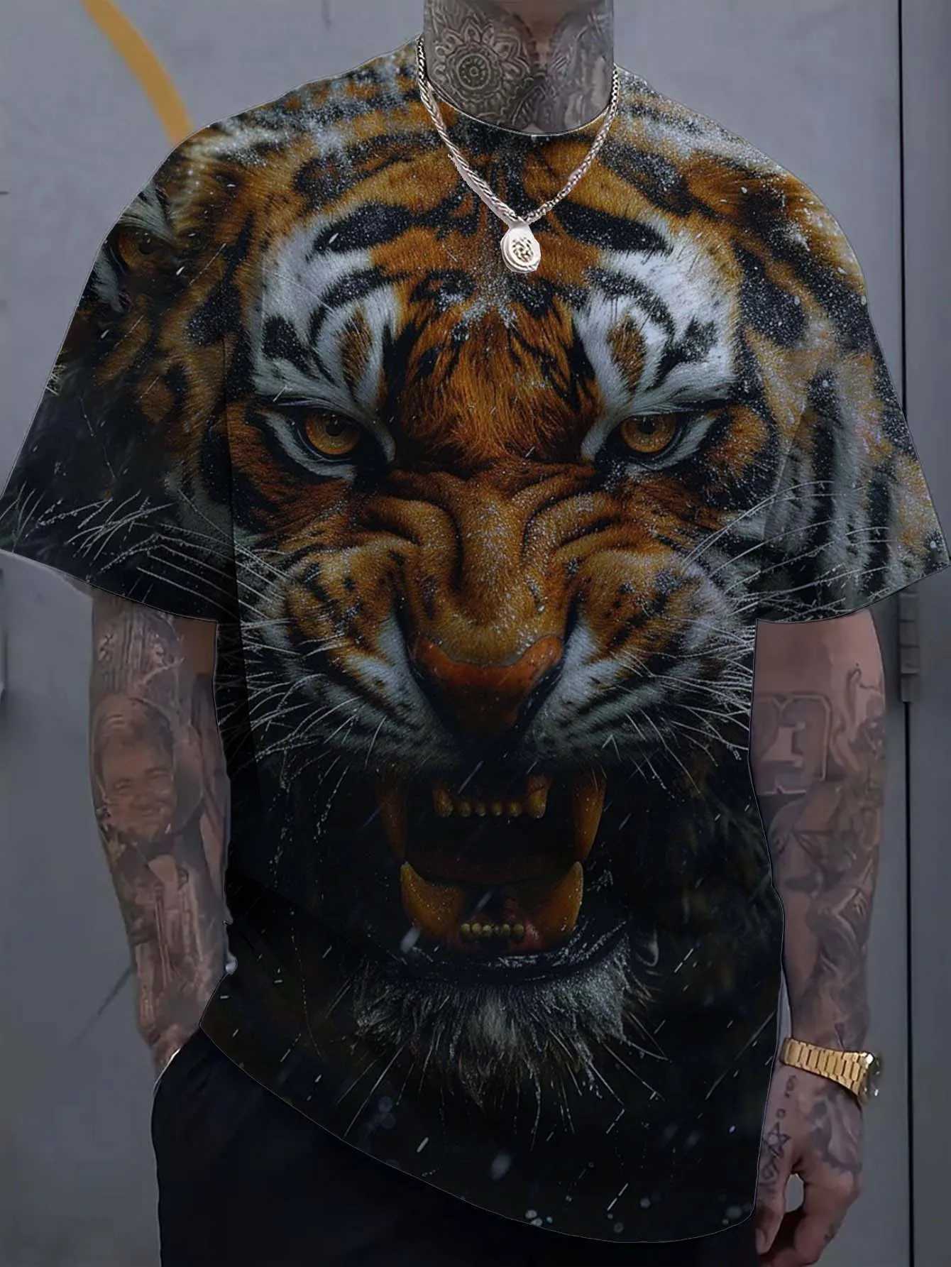 Mens T-shirt with animal tiger pattern 3D printed top summer new womens street clothing fashionable oversized unisex T-shirt mens clothing W250220