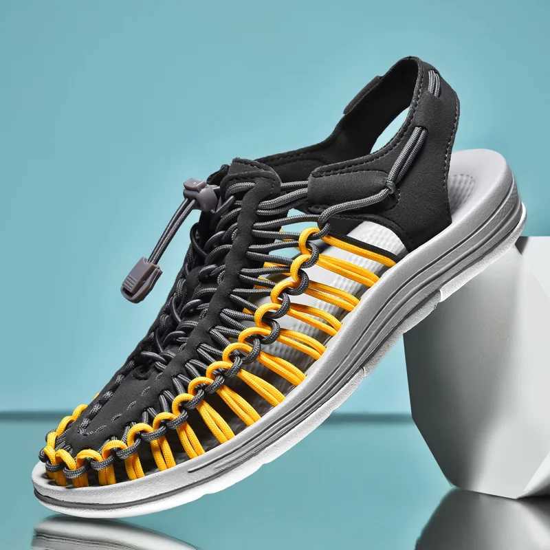 New Arrival Summer mens sandals womens slippers woven design beach sandals breathable casual flat sandals outdoor couple sandals size 48 T250220