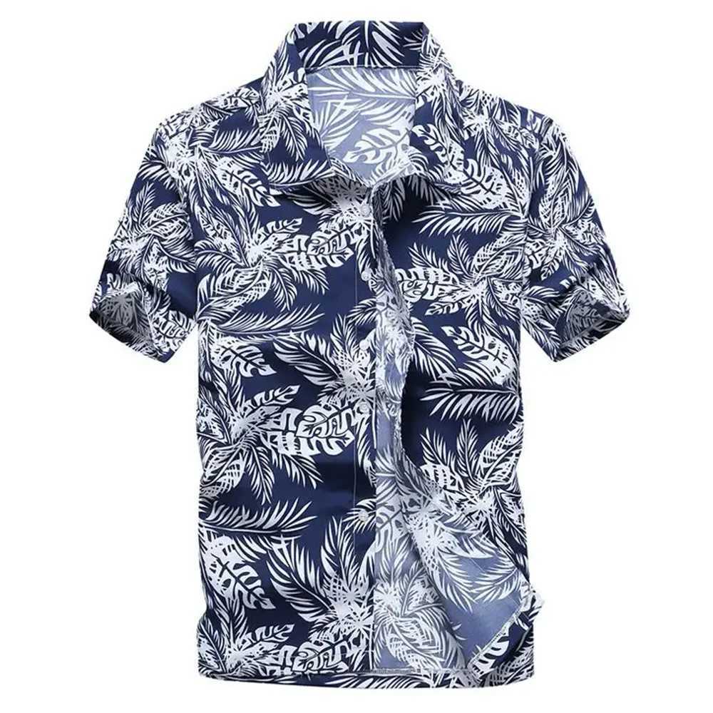 Summer breathable Hawaiian shirt mens coconut tree print short sleeved button down vacation plus size W250220