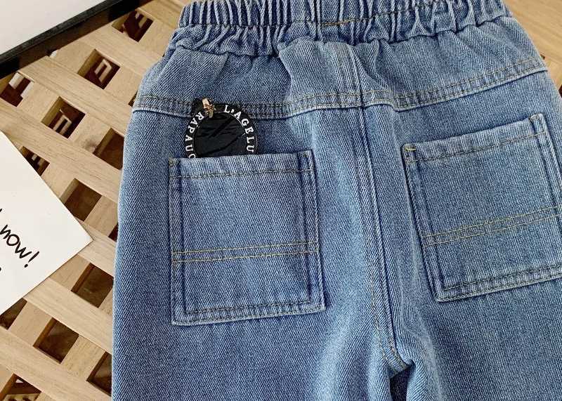 Childrens Plush Thickened Jeans Winter Pants Korean Boys Foreign Sle Warm Baby Casual Pants Toddler Girl Jeans Kids Outfit Z250220