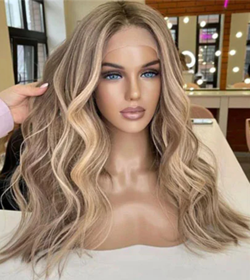 Best Highlight Ash Blonde 613 Colored HD balayage Lace Front Wig Wavy bob Pre-Plucked 5X5 Lace Closure Wig raw virgin Human Hair Wigs For Women