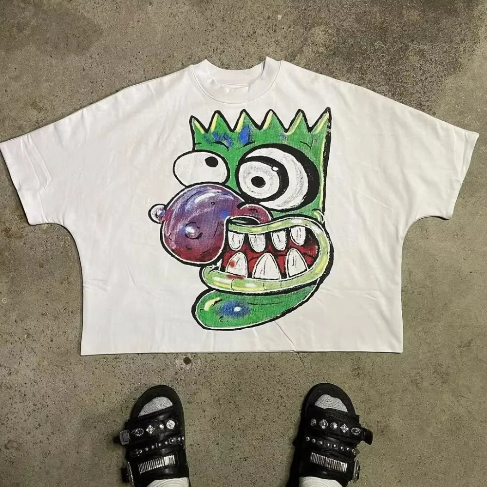 2025 Harajuku High Street Couple Graphic Y2k Top Cartoon Devil TShirt Printed Oversize Gothic Streetwear 250213