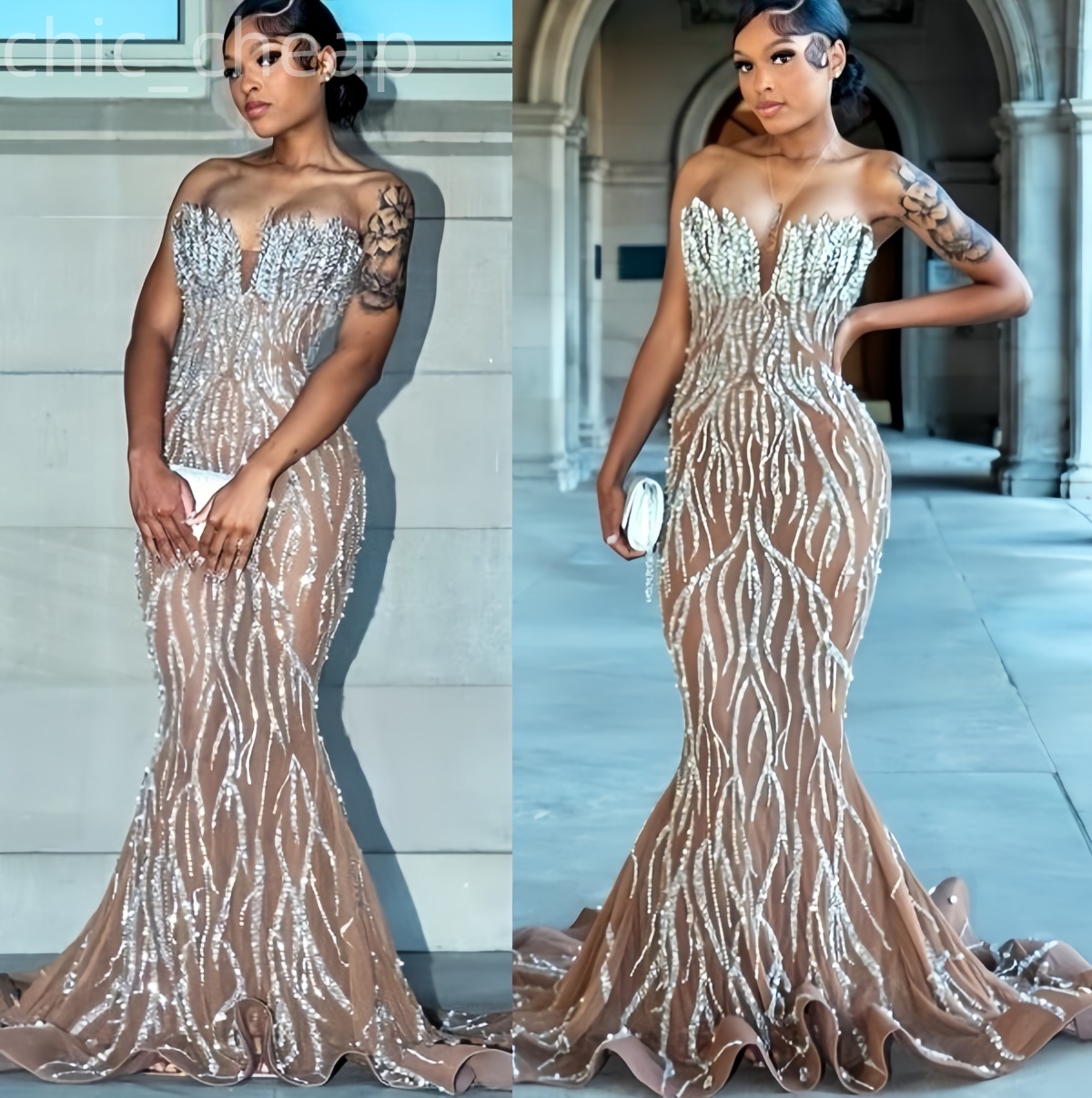 Ivory Mermaid Prom Dresses 2025 Floral Crystals Sequined See Through Evening Formal Party Second Birthday Engagement Gowns Plus Size Dress For Special