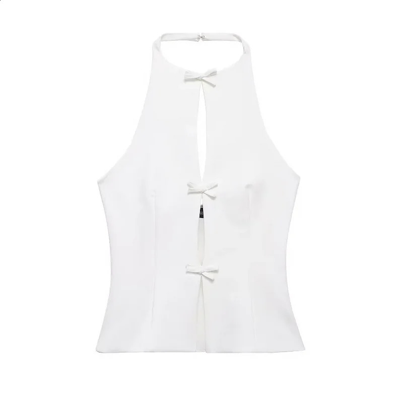 TRAF Bow Two Piece Set Backless Halter Women Top And Mid Waist Lady Skirt In 2024 Summer Fashion Casual Office Lady Set 250219