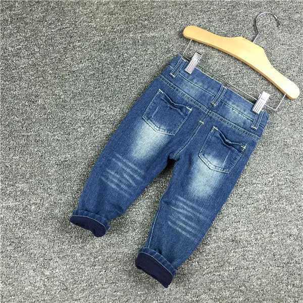 Winter Warm Baby Pants Jeans Toddler Baby Boy Girl Ripped Add Velvet Jeans Pants Cowboy Infant Kids Holes Jeans Clothes 9-24M Z250220