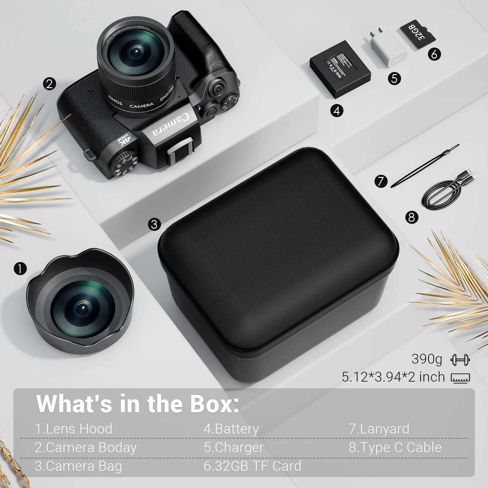 Digital camera for photography 4K 64MP WiFi virtual log camera with flash lens cover front and rear cameras 4-inch touch screen Z250220