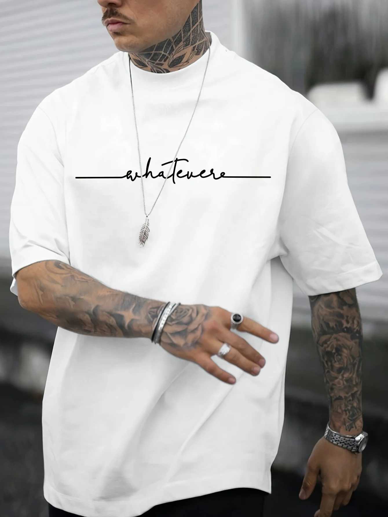 Summer mens 00% pure sports and casual loose fit plus size letter printed comfortable round neck short sleeved T-shirt W250220