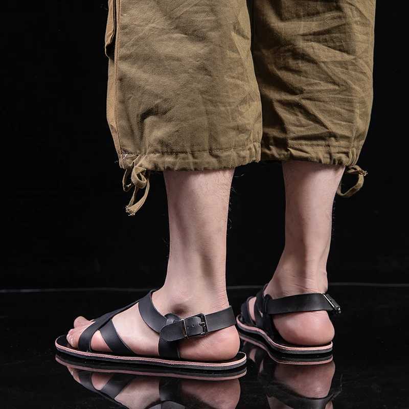 New Arrival Summer Mens Fashion Roman Leather Sandals Belt Design Open toe Sandals Mens Simple Casual Flat Shoes Breathable Sandals T250220