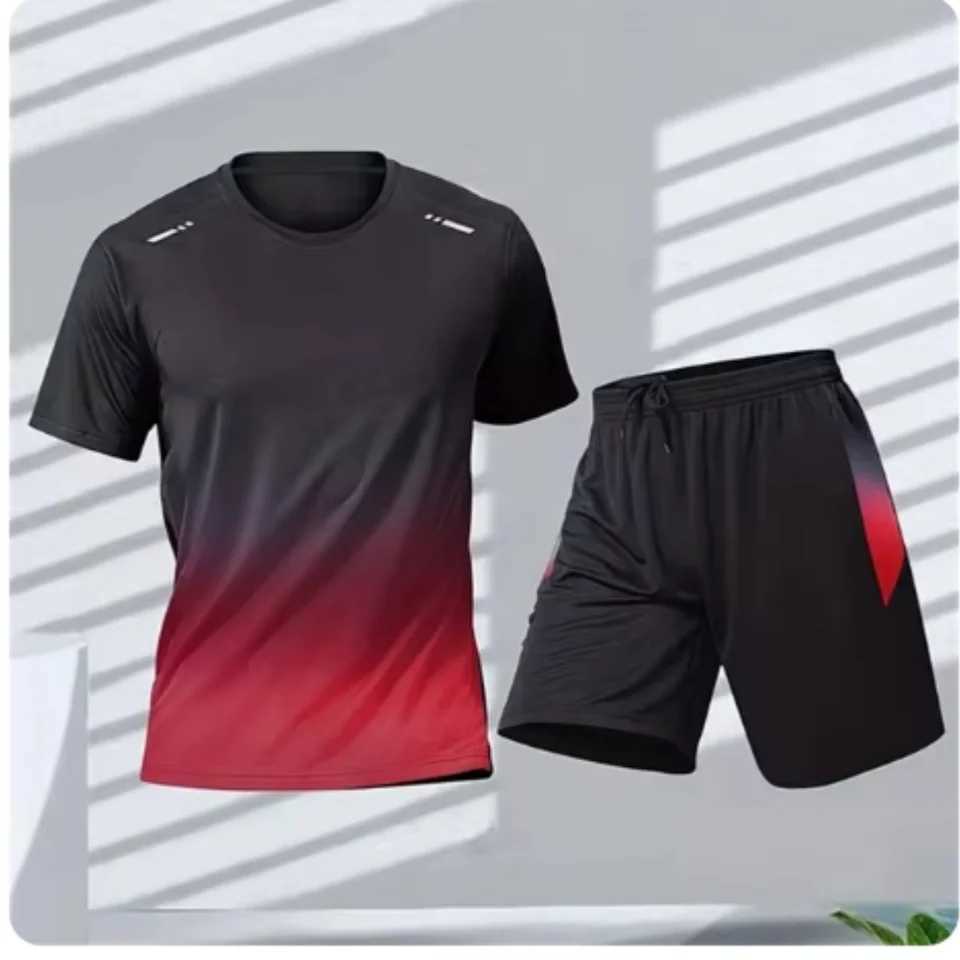 Mens Gradient Set Breathable and Comfortable Tennis Sports Leisure Outdoor Sports Clothing Womens Badminton T-shirt Loose Running Clothing W250221